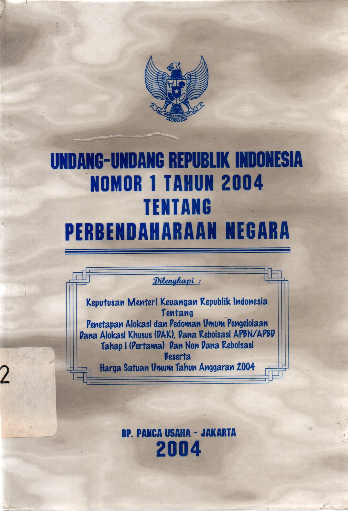 Sampul Undang-Undang Republik Indonesia Nomor 1 Tahun 2004 Tentang Perbendaharaan Negara