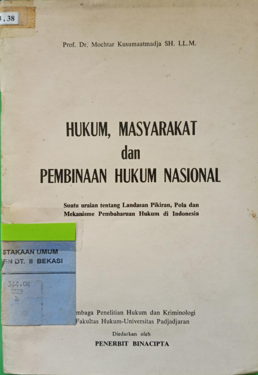 Sampul Hukum masyarakat dan pembinaan hukum sosial / Mochtar kusumaatmadja
