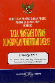 Sampul Peraturan menteri dalam negeri nomor 54 tahun 2009 tentang tata naskah dinas dilingkungan pemerintah daerah