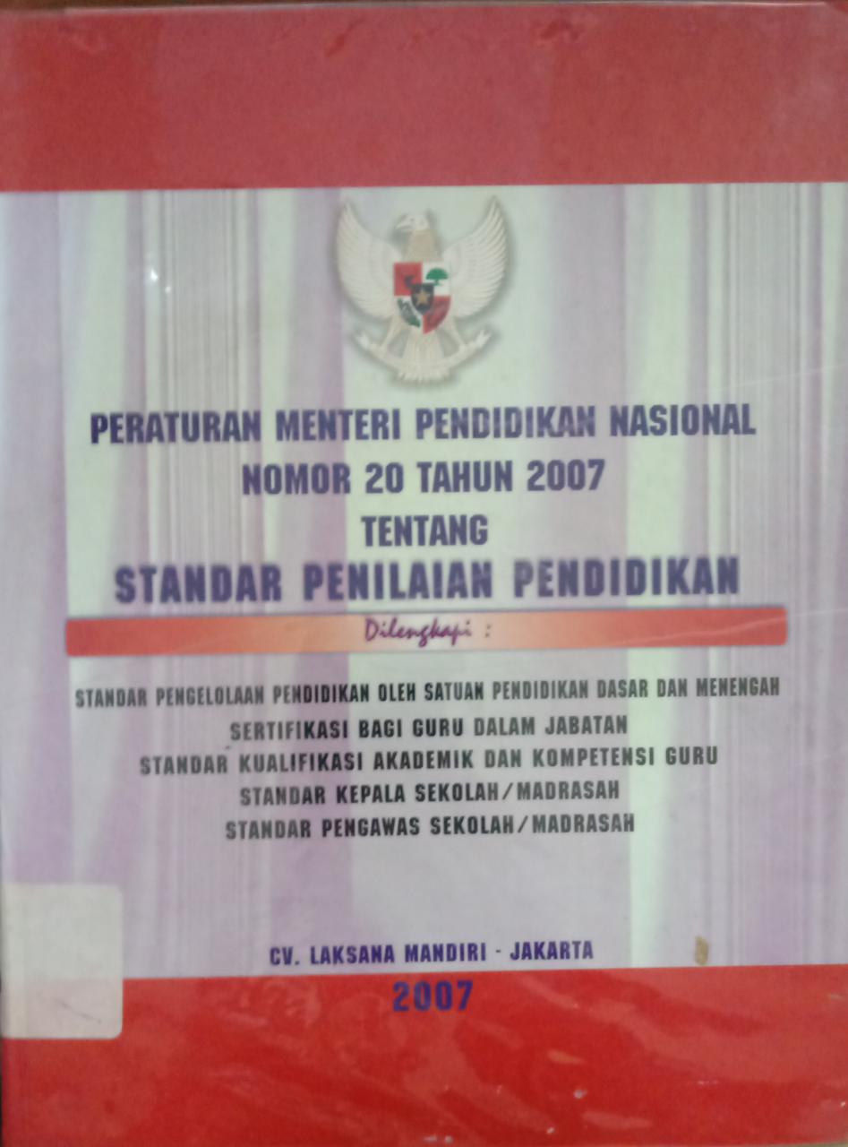 Cover Peraturan mentri pendidikan nasional nomor 20 ahun 2007 tentang Standar penilaian pendidikan / UND